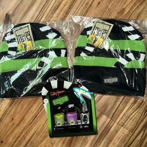 Sally Hansen Beetlejuice Miracle Gel Nail Polish set + Beanie Hats x2